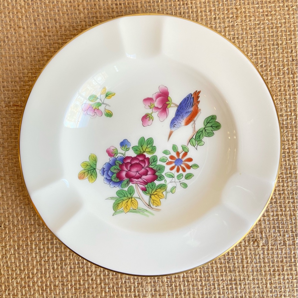 Wedgwood Cuckoo ash tray bone china gold trim made in England floral with bird